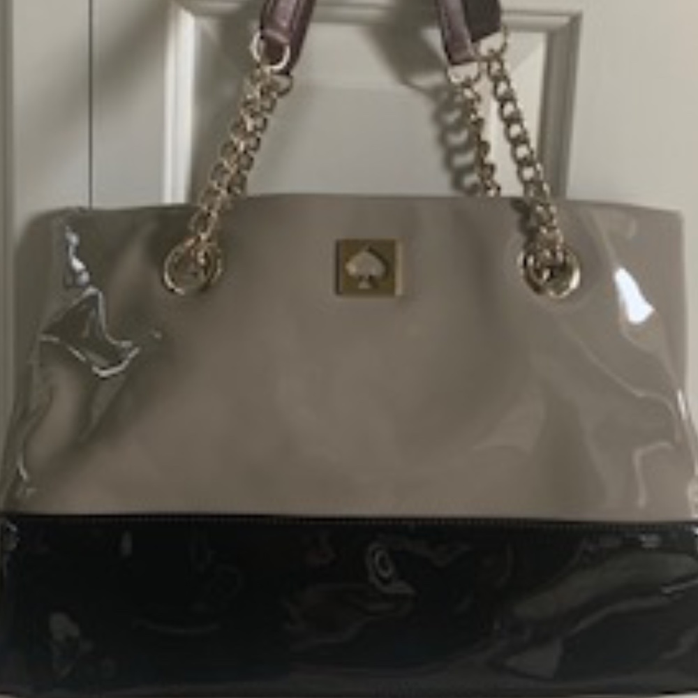 Kate Spade tan and black patent leather handbag
